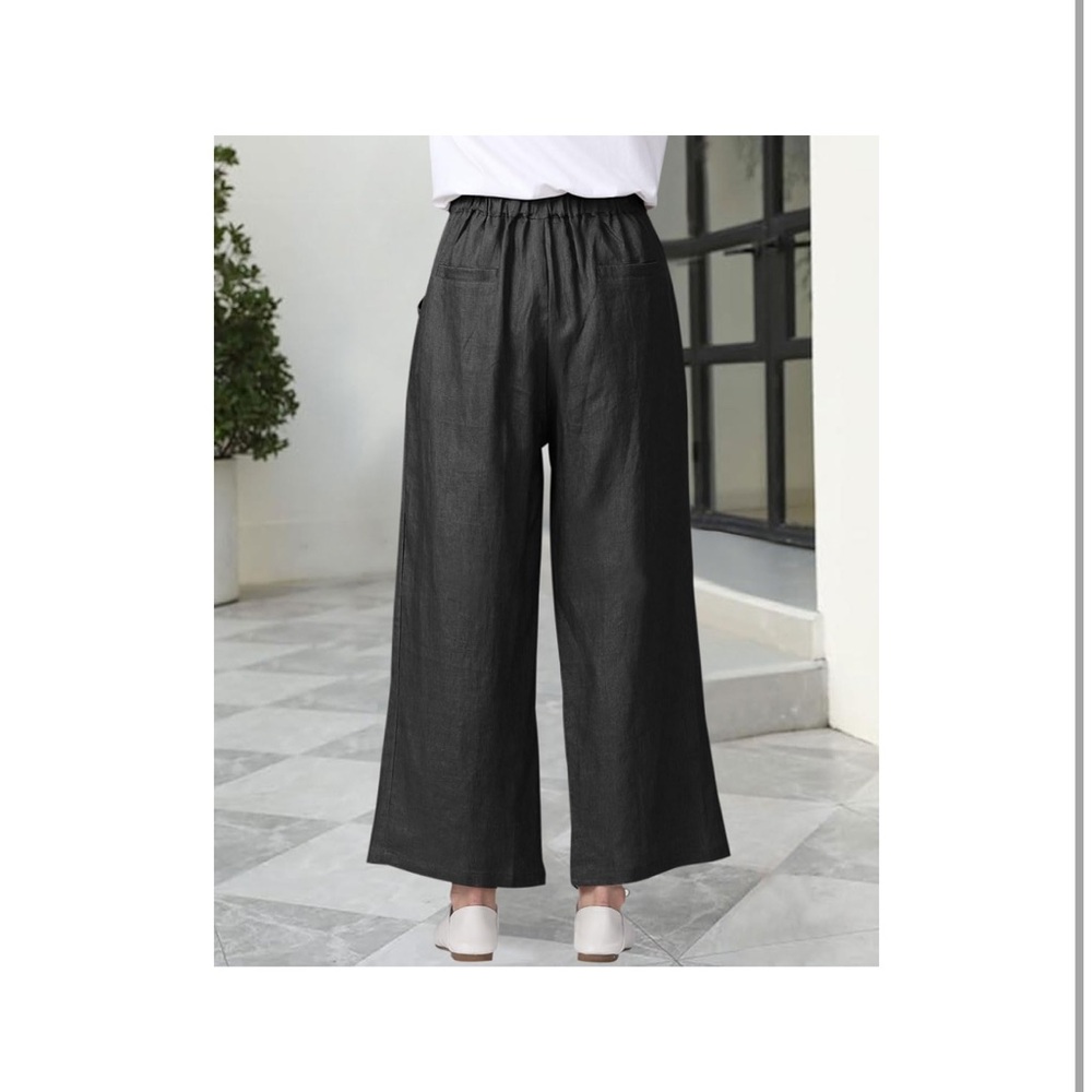 100 linen black wide leg pants